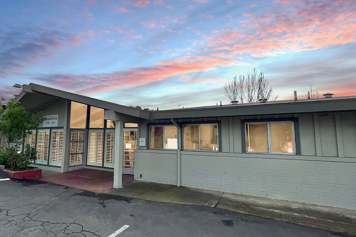 The front entrance of All Saints at sunset