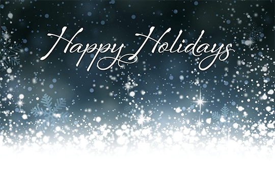 snowing in the background and happy holiday text